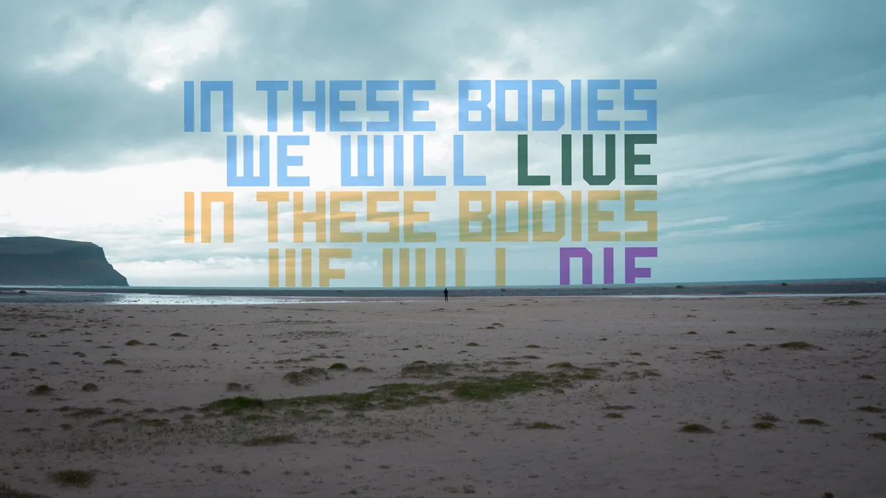 Photo and text over a beach