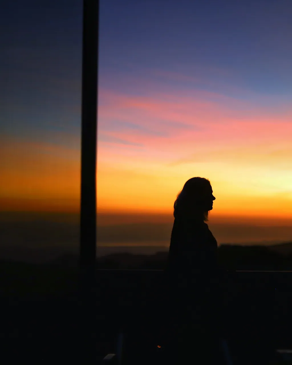 Silueta frente a la ventana al atardecer